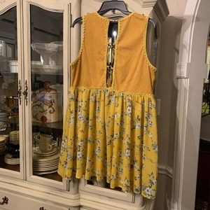 POL women’s Boho Open Front Semi Sheer Babydoll Vest Tunic Top Dress L